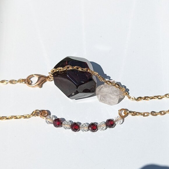 Genuine Natural Garnet and Topaz Gemstone Gold Necklace - Picture 2 of 6